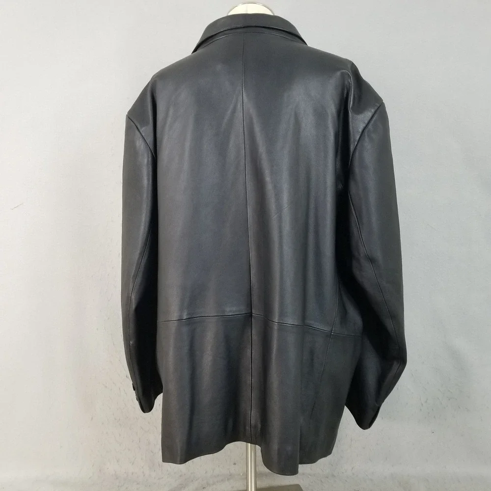 Reed Leather Blazer Mens 3X Black Genuine Leather Two Button Jacket Classic Fit